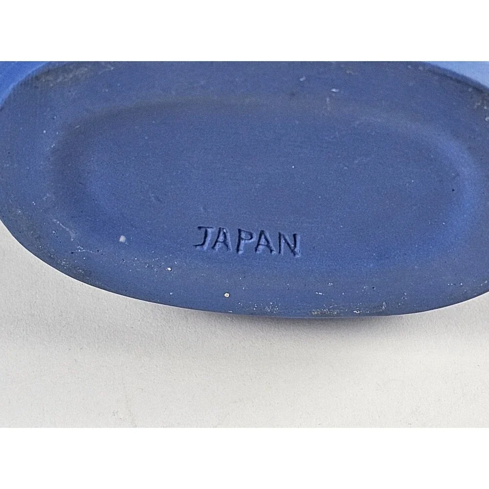 Jasperware Cream on Blue Oval Sugar Bowl w/ Lid & Oval Creamer w/ Handle Japan